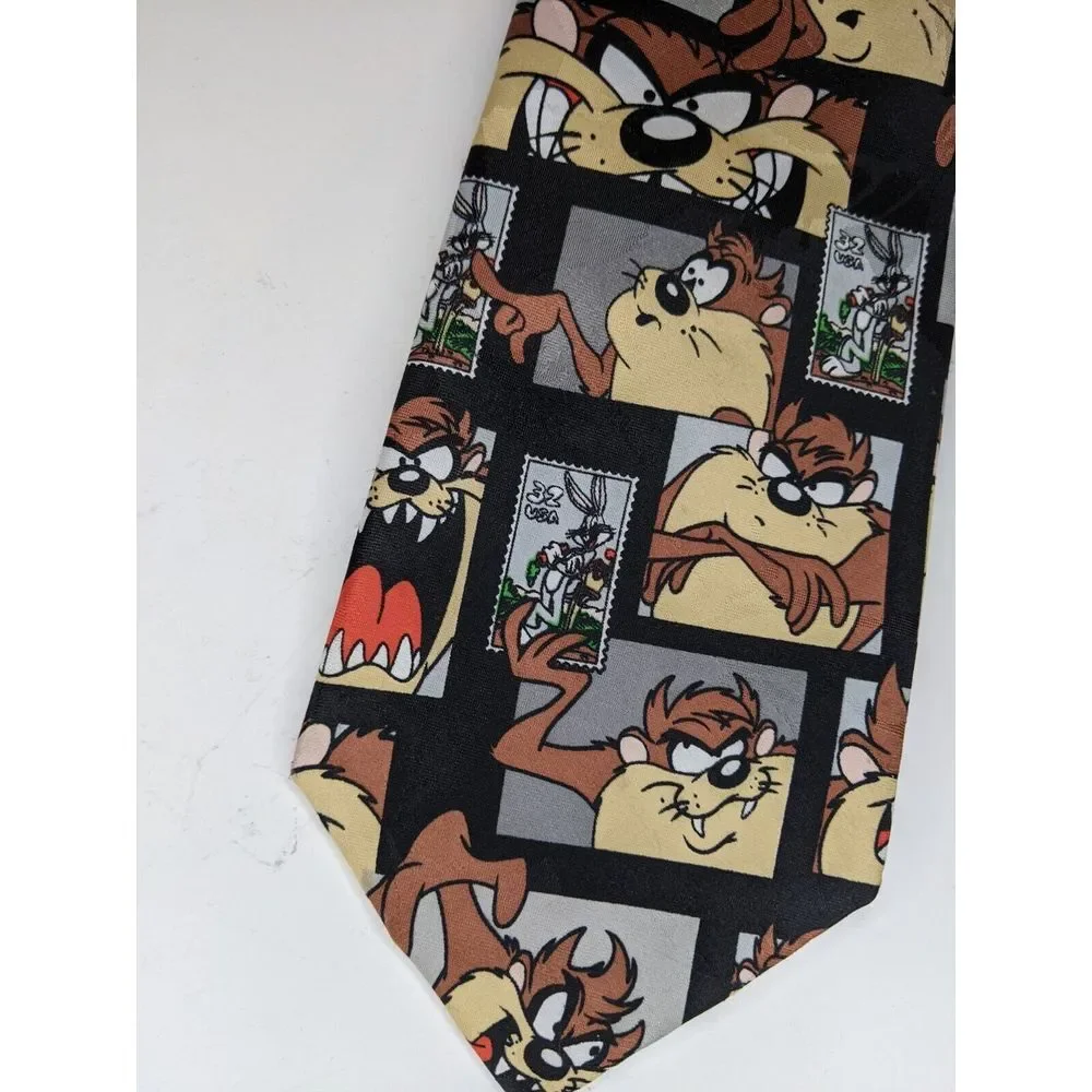 Vintage‎ 1997 Looney Tunes Stamp Collection Neck Tie Taz And Buggs Bunny